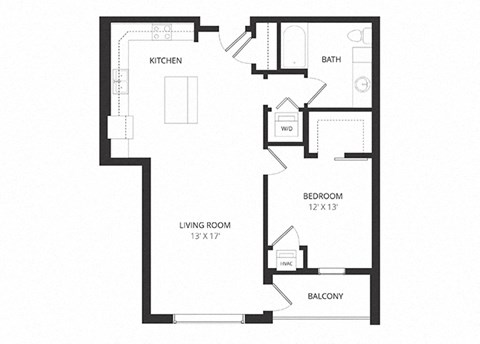 Floor plan for 1 bed, 1 bath, 830 sqft